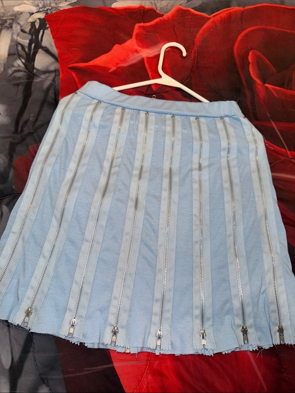 Light Blue Zipper-Trim A-Line Skirt - Women